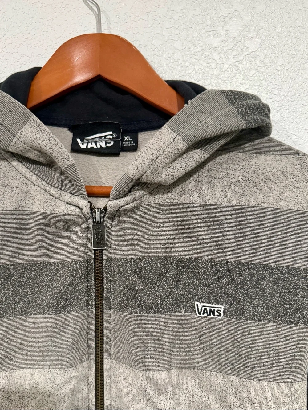 Kids Vans Gray Striped Zip-Up Hoodie with Black Trim